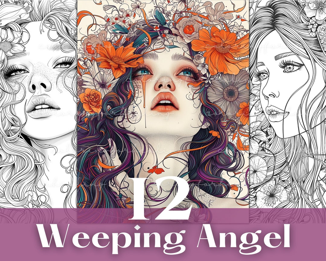 Weeping Angel Coloring Pages Floral Girl Art Print Printable Floral