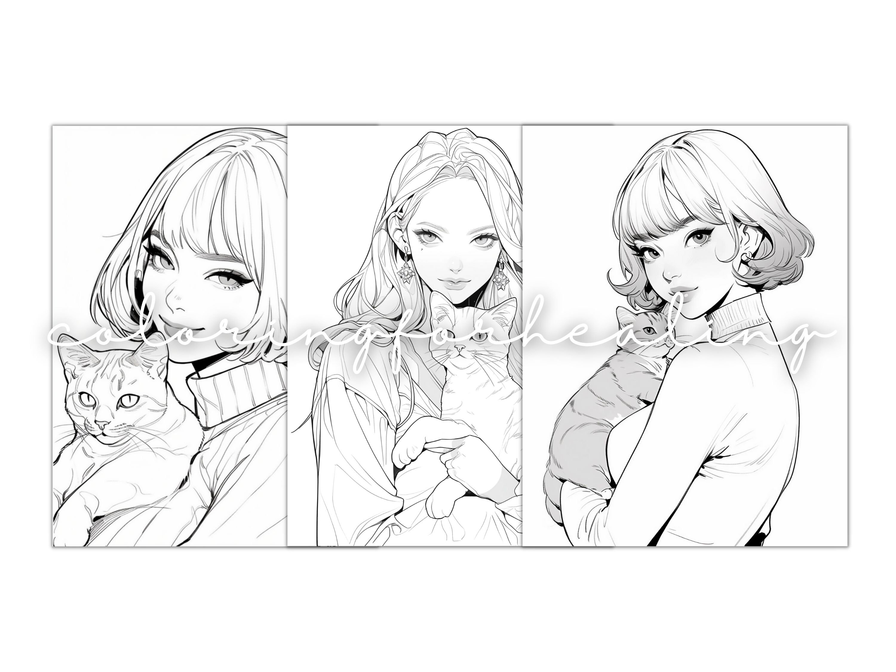 Coloring Pages Kpop Girl and Cat Fashion Coloring Pages Printable K-pop