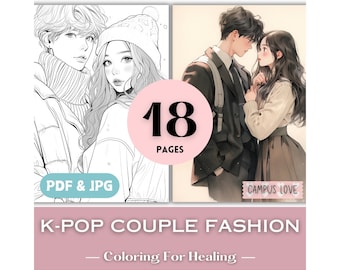 K-pop Campus Love Birthday Gift Idea Student Couple Fashion Coloring Pages Printable Kpop Coloring Book Teens Girls Asian Korean Oppa Art.