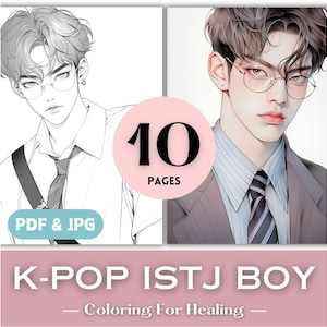 MBTI gift idea Kpop lover Xmas gift introvert ISTJ birthday K-pop coloring pages book Kpop boy fashion printable coloring page BTS Army girl digital download MBTI personality K-pop fashion coloring book ISTJ gift old school uniforms K-pop fan gift