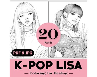 BLINKs Birthday Gift Ideas Coloring Pages Kpop LISA Inspired Girl Fashion Printable K-pop Beauty Coloring Book Pages for Kpop Lovers PDF JPG