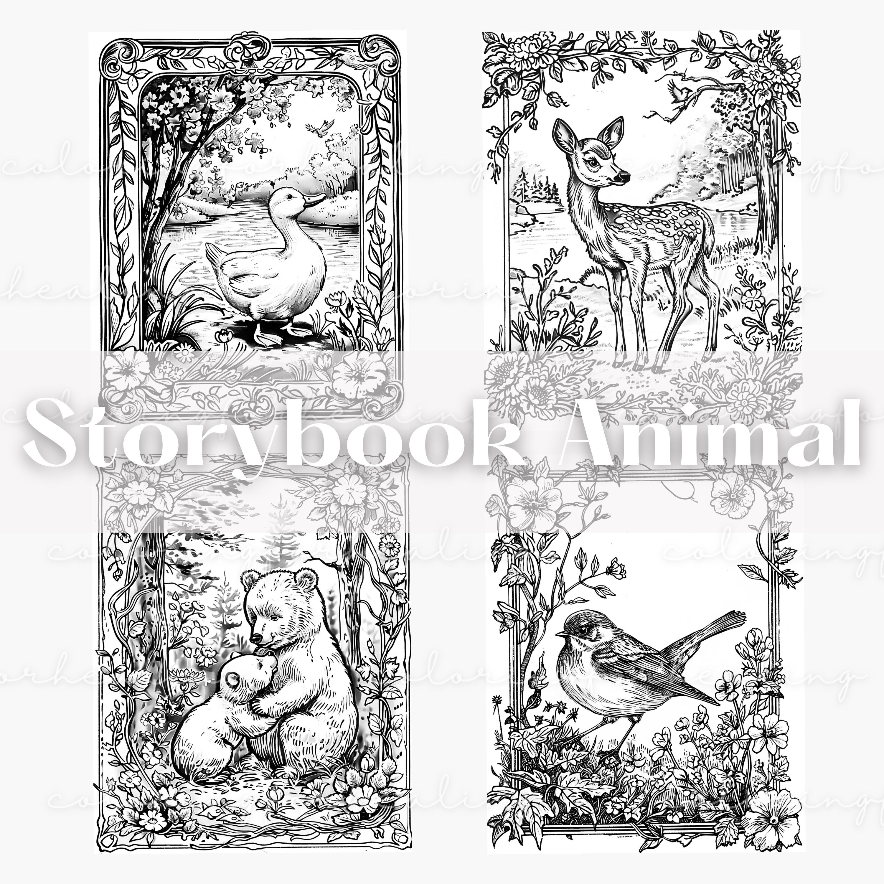 Vintage Storybook Animal Coloring Page Old Children's Book Illustration ...