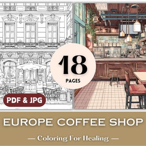 Coffee Lovers Gift Idea Unique Coloring Pages Europe Coffee Shop Printable Coloring Book mindfulness Pages for Adults Women Gift for Her