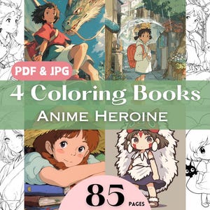 Anime Coloring Pages Bundle Ghibli Lovers Birthday Gift Idea Ghibli Heroine Japanese Manga Japan Kawaii Chibi Coloring Book Anime Girl Set.