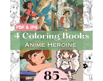 Anime Kleurplaten Bundel Ghibli Lovers Verjaardagscadeau-idee Ghibli Heroine Japanse manga Japan Kawaii Chibi Kleurboek Anime Girl Set.