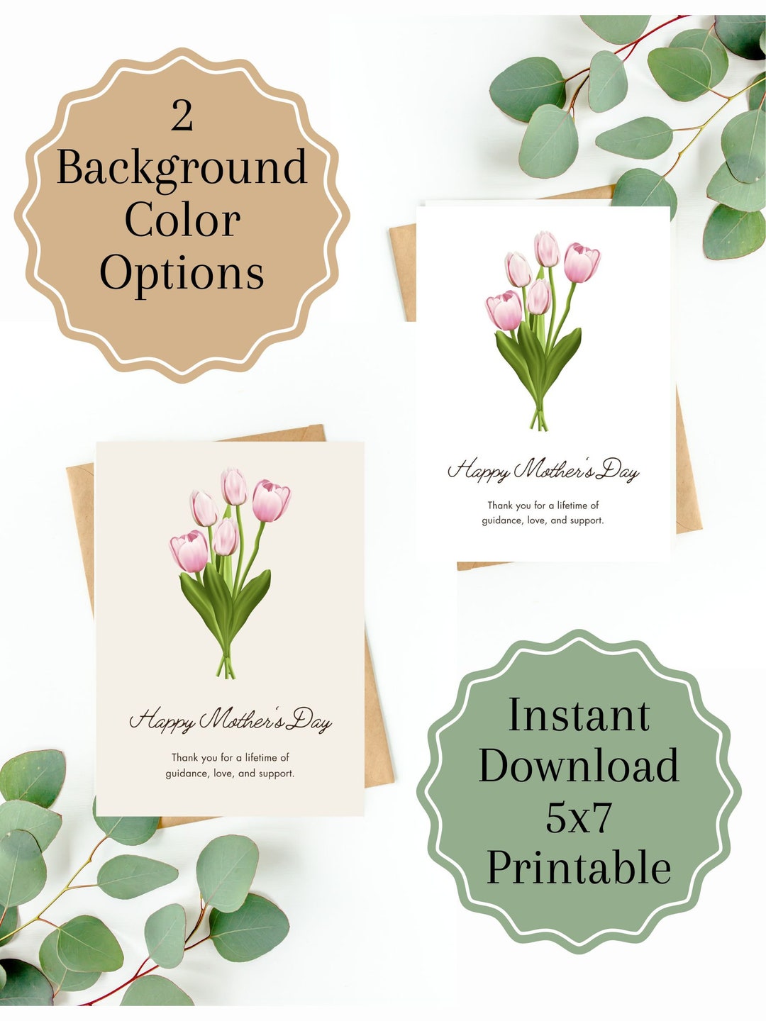 Tulip Bouquet Mother's Day Card, Flower Boquet Card for Mom, Printable ...