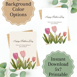 Bloom and Grow Tulip 母の日カード、お母さんへのカード、印刷可能な母の日カード、即時ダウンロード、母の日用花カード