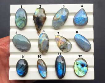 Multi Blue Labradorite Cabochon, Natural Labradorite Flat Back Loose Gemstone For Jewelry Making