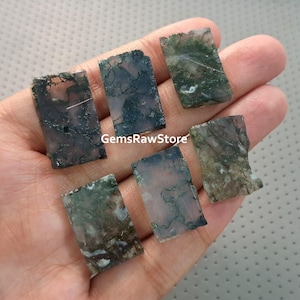 5 Piece Natural Moss Agate Slab 20-25 MM Size, Unpolished Moss Agate Slab, Moss Agate Slab Gemstone For Jewelry Making, Pendant