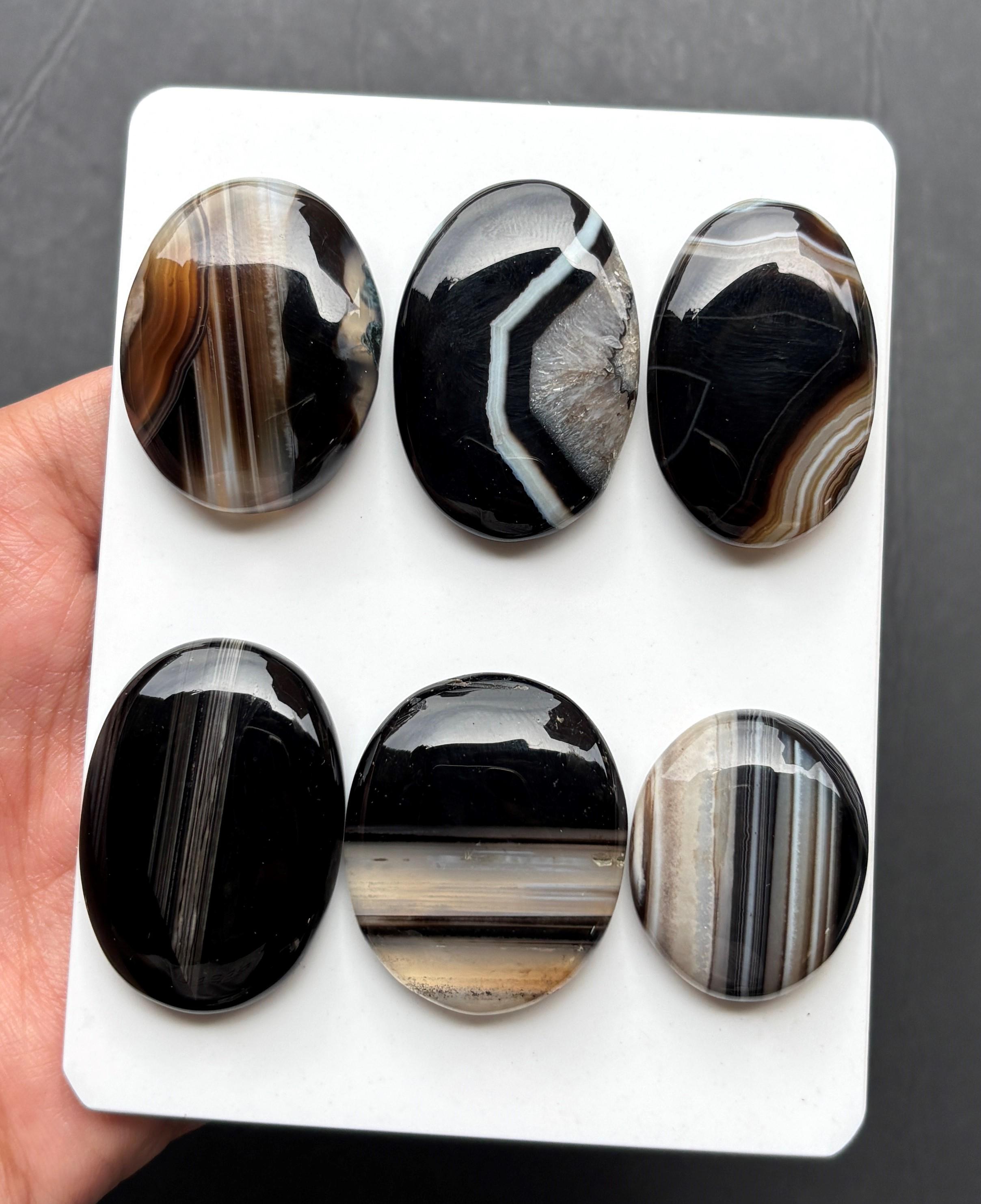 Black Banded Onyx, Smooth Polished Onyx Cabochon Loose Gemstone