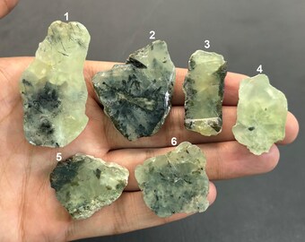 Natural Green Prehnite Rough Gemstone, Prehnite Specimen Raw Slice For Jewelry Making, Pendant