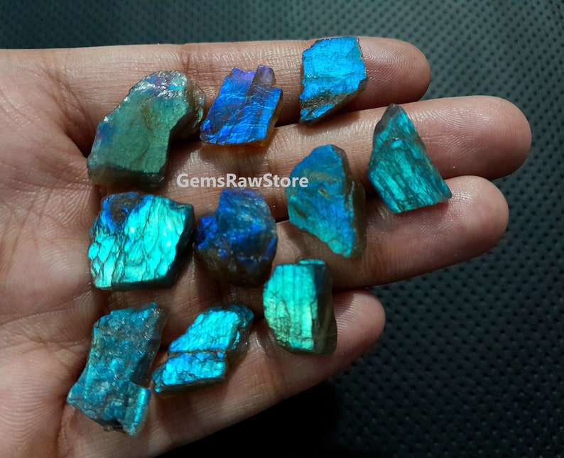 10 Piece Flashy Labradorite Raw Size 16-20 MM, Natural Rough Labradorite, Blue Labradorite Flashy Gemstone Raw For Jewelry Making image 3