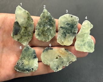 Green Prehnite Raw Specimen, Unpolished Prehnite Rough Slice For Jewelry Making, Pendant