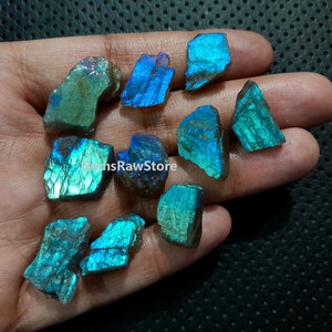 10 Piece Flashy Labradorite Raw Size 16-20 MM, Natural Rough Labradorite, Blue Labradorite Flashy Gemstone Raw For Jewelry Making image 1