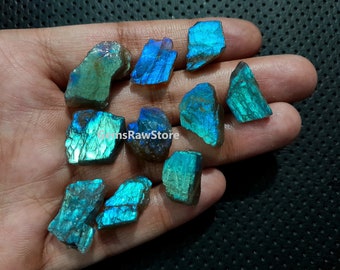 10 Piece Flashy Labradorite Raw Size 16-20 MM, Natural Rough Labradorite, Blue Labradorite Flashy Gemstone Raw For Jewelry Making