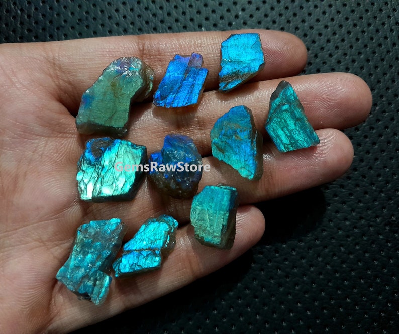 10 Piece Flashy Labradorite Raw Size 16-20 MM, Natural Rough Labradorite, Blue Labradorite Flashy Gemstone Raw For Jewelry Making image 1