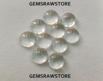 Top Selected 10 mm 10 Piece Clear Quartz Round Cabochon, Top Quality Flat Back Loose Gemstone For Jewelry Making, Pendant, Ring