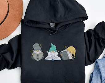 Bookish Christmas Hoodie Women Unisex Gnome Book Sweater Reading Shirt Funny Gift Boyfriend Girlfriend Apparel Scandi Retro Cozy Winter