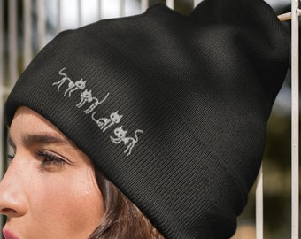 Black Spike Studded Cuffed Beanie, Skull Cap, Winter Hat