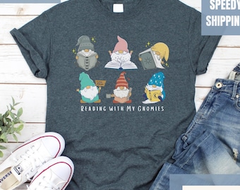 Chemise pour amoureux des livres, lecture avec mes gnomes, cadeau pour professeur, cadeaux pour bibliothécaire, chemise de lecture pour gnomes, t-shirt club de lecture, t-shirt pour la rentrée