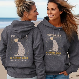 Custom Total Solar Eclipse Hoodie Countdown to Totality Hooded Sweatshirt Astronomy Sun Cat Shirt Eclipse Chasers Watching Party Crew Hoodie