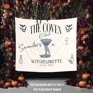 Custom The Coven Club Witchelorette Photo Backdrop Witch Bachelorette sign Wall Hanging Final Fiesta Halloween Hen Party Banner for Selfies