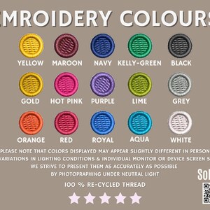 Embroidery thread colour options available for equestrian horse sweatshirt