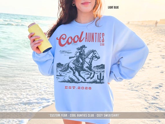 Cool Aunt Sweatshirt Gift Auntie Club Sweater Western Cowgirl Women Crewneck Pullover Pregnancy Announcement Reveal Birthday Matching Family