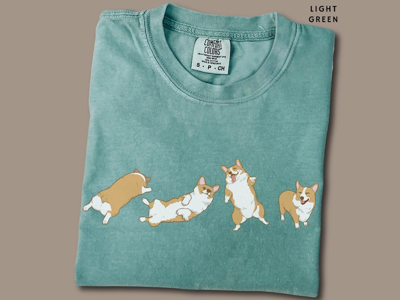 Cute Corgi Tshirt Unisex Comfort Color Tee Aesthetic Dog Lover Shirt Funny Welsh Corgi Top Mothers Fathers Day Gift for Corgi Dad Tee in Light Green Colour