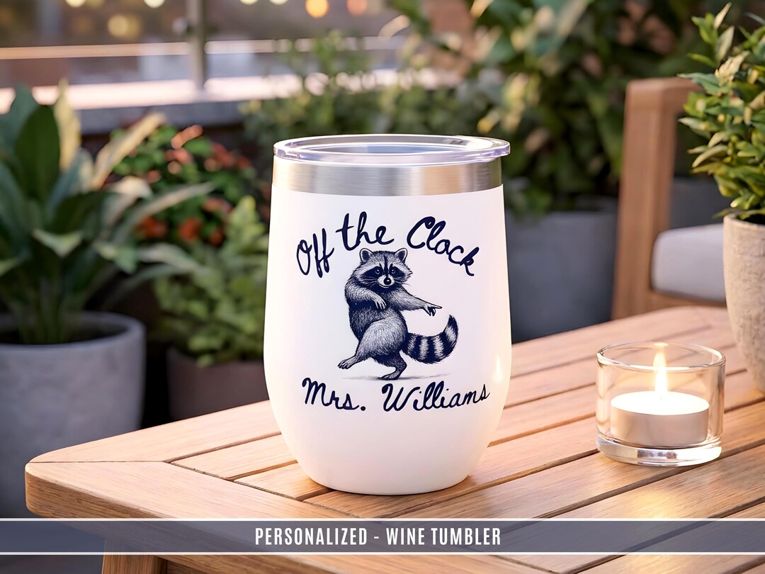 Funny Retirement Gift Tumbler Raccoon off the Clock Wine Tumbler ...