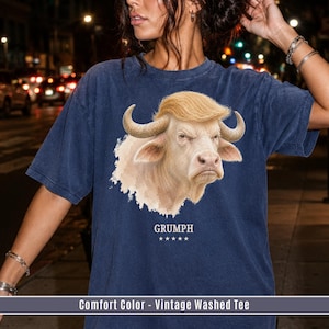 Navy Comfort Colors GRUMPH buffalo graphic tee styled as urban festival streetwear.
