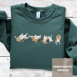 Beagle besticktes Sweatshirt mit Rundhalsausschnitt Hund Mama Papa Geschenk Trendiger glücklicher lächelnder Welpen-Pullover Süßer Haustier-Liebhaber Geschenk Vatertag Mütter