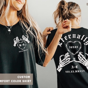 Custom Mr & Mrs Skeleton Tee Vintage Aesthetic Tshirt for Halloween Goth Wedding Dark Romantic Bride Shirt Metal Heart Matching Goth Couple
