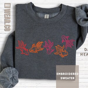 Goldfish Sweatshirt Embroidered Fish Top Aquarium Enthusiast Gift Dad Present Idea Koi Aesthetic Shirt Men Aquarium Lover Gift Fishkeeper Dark Heather