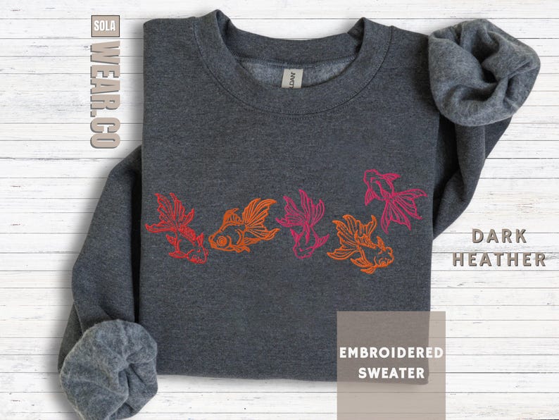 Goldfish Sweatshirt Embroidered Fish Top Aquarium Enthusiast Gift Dad Present Idea Koi Aesthetic Shirt Men Aquarium Lover Gift Fishkeeper Dark Heather