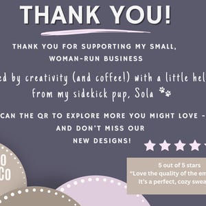 Thank you slide for Sola Mio Co GRUMPH buffalo shirt order with small woman run business message.