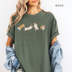 Cute Corgi Tshirt Unisex Comfort Color Tee Aesthetic Dog Lover Shirt Funny Welsh Corgi Top Mothers Fathers Day Gift for Corgi Dad Tee in Moss Color