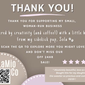 Thank you card included with embroidered United States 250th anniversary cap order from small business.