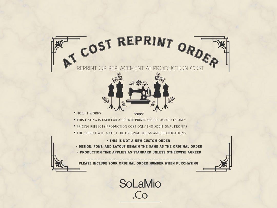 Order Only At Cost Reprint Order Replacement Item Same Design Existing Order Only ...