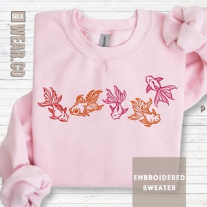 Goldfish Sweatshirt Embroidered Fish Top Aquarium Enthusiast Gift Dad Present Idea Koi Aesthetic Shirt Men Aquarium Lover Gift Fishkeeper Light Pink