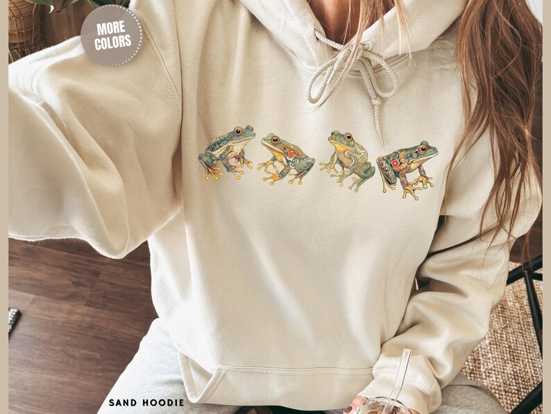 Cottagecore Aesthetic Clothing Frog Sweatshirt Gift Nature Lover Wildlife Apparel Boho Style Crewneck Unisex Comfort Layer Garden Enthusiast Present Amphibian Fan Casual Wear Cozy Daily Outfit Perfect Birthday Gift Nature Inspired Design