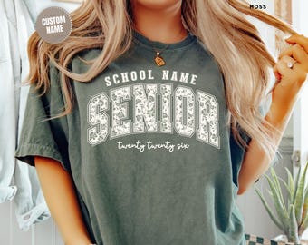 Preppy Senior 2027 Shirt Comfort Colors Class of 2026 Tee Custom School Name Senior Girl Shirt Graduation Gift Cute Senior Year Shirt