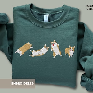 Embroidered Corgi Sweatshirt Aesthetic Corgi Shirt Corgi Lover Sweater Mothers Day Fathers Day Gift for Corgi Dog Dad Mom Welsh Corgi IN FOREST GREEN