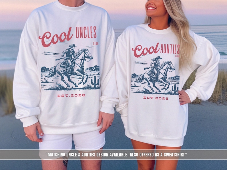 Cool Aunt Sweatshirt Gift Auntie Club Sweater Western Cowgirl Women Crewneck Pullover Pregnancy Announcement Reveal Birthday Matching Family image 6