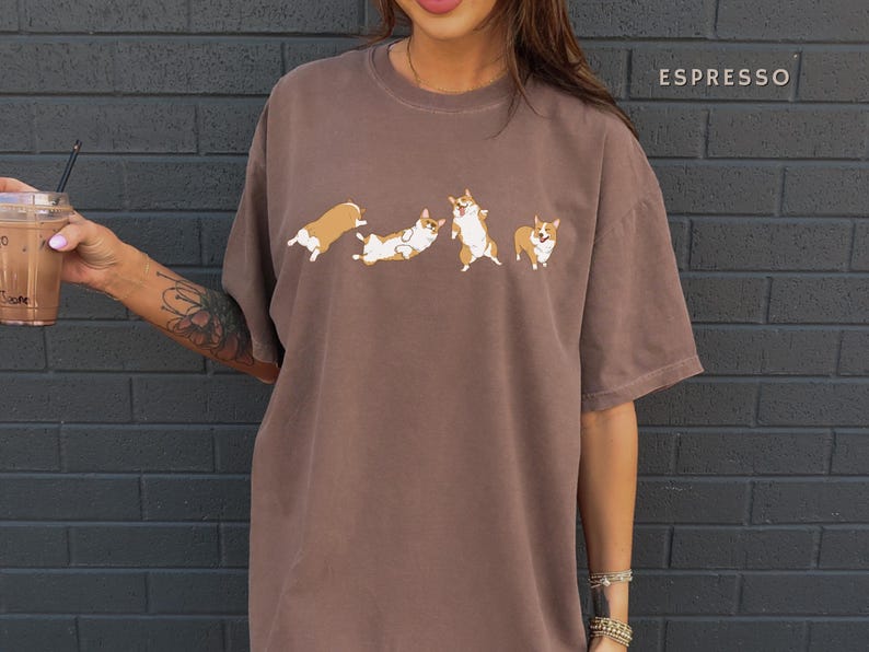 Cute Corgi Tshirt Unisex Comfort Color Tee Aesthetic Dog Lover Shirt Funny Welsh Corgi Top Mothers Fathers Day Gift for Corgi Dad Tee in Trendy Espresso Colour