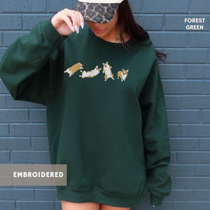 Embroidered Corgi Sweatshirt Aesthetic Corgi Shirt Corgi Lover Sweater Mothers Day Fathers Day Gift for Corgi Dog Dad Mom Welsh Corgi in Forest Green