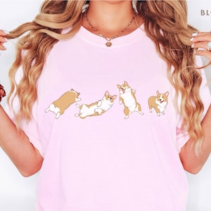 Cute Corgi Tshirt Unisex Comfort Color Tee Aesthetic Dog Lover Shirt Funny Welsh Corgi Top Mothers Fathers Day Gift for Corgi Dad Tee in Blossom Light Pink Colour