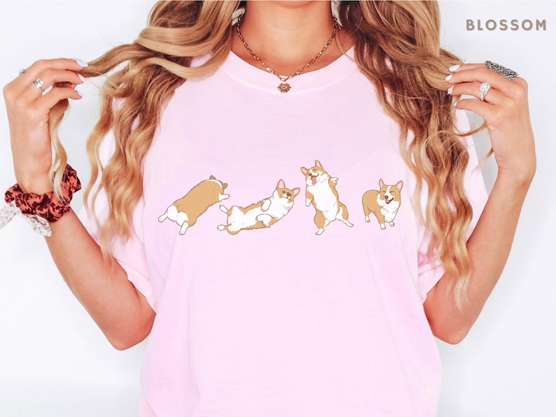 Cute Corgi Tshirt Unisex Comfort Color Tee Aesthetic Dog Lover Shirt Funny Welsh Corgi Top Mothers Fathers Day Gift for Corgi Dad Tee in Blossom Light Pink Colour