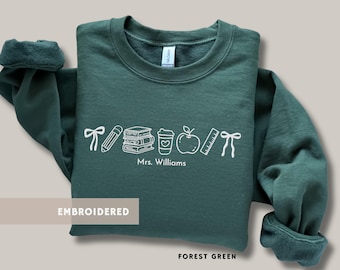 Benutzerdefinierte Lehrer Name gestickt Sweatshirt Personalisiertes Lehr-Shirt Zurück zu Schule Doodle Crewneck Anerkennung Lehrer Geschenke