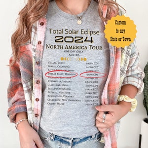 Custom Solar Eclipse Shirt April 8th 2024/North America Tour Tee/Solar Time Table Map/Family Matching Tshirt/Souvenir Gifts